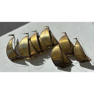 Vintage MCM DEMOTT Brass Sailboats Metal Wall Hanging Art Sculpture Signed